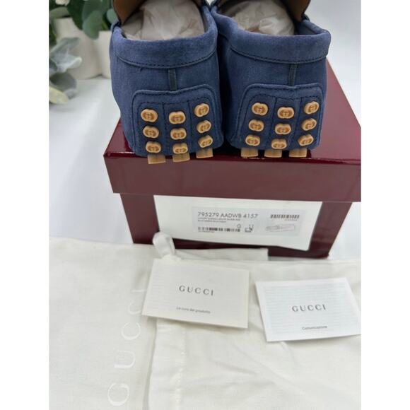 Men\'s Gucci blue suede GG embossed Driver loafer size 11 fits 11.5 made Italy